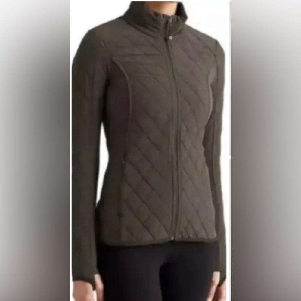 Athleta Upside Quilted Long Sleeve Olive Green Fall Jacket Full Zip Womens Small